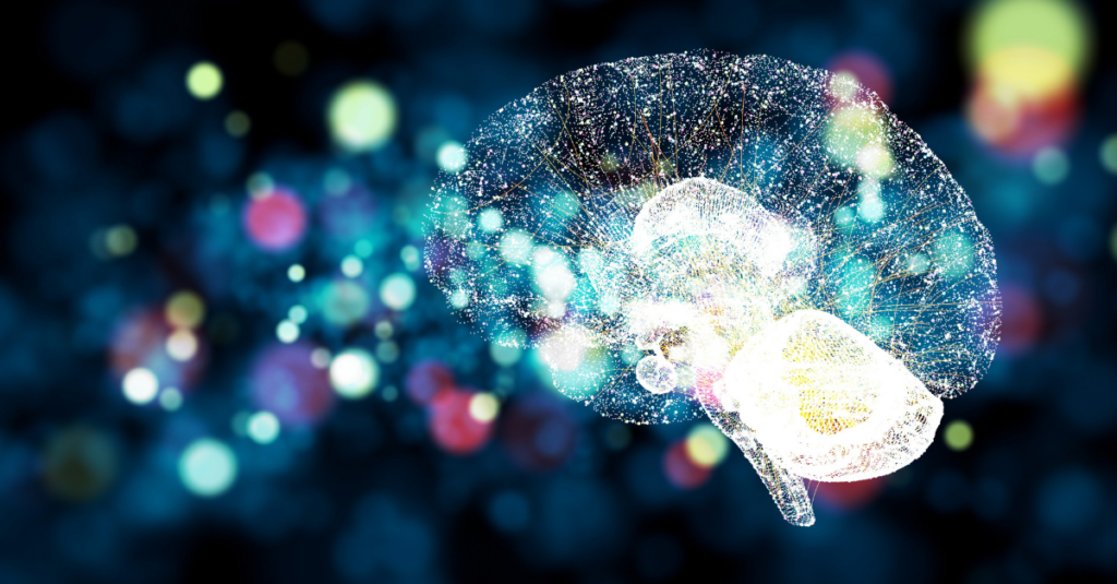 Rendering of pathways in the human brain with a lighted background